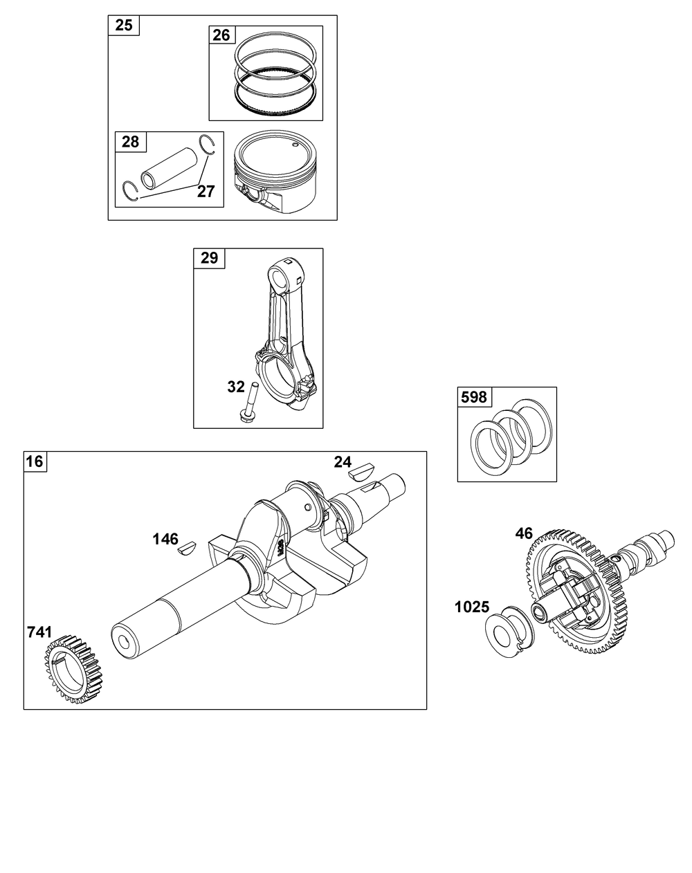 Crankshaft Group Diagram and Parts List for 305447-0036-F1 200000 - 399999 Briggs and Stratton Engine